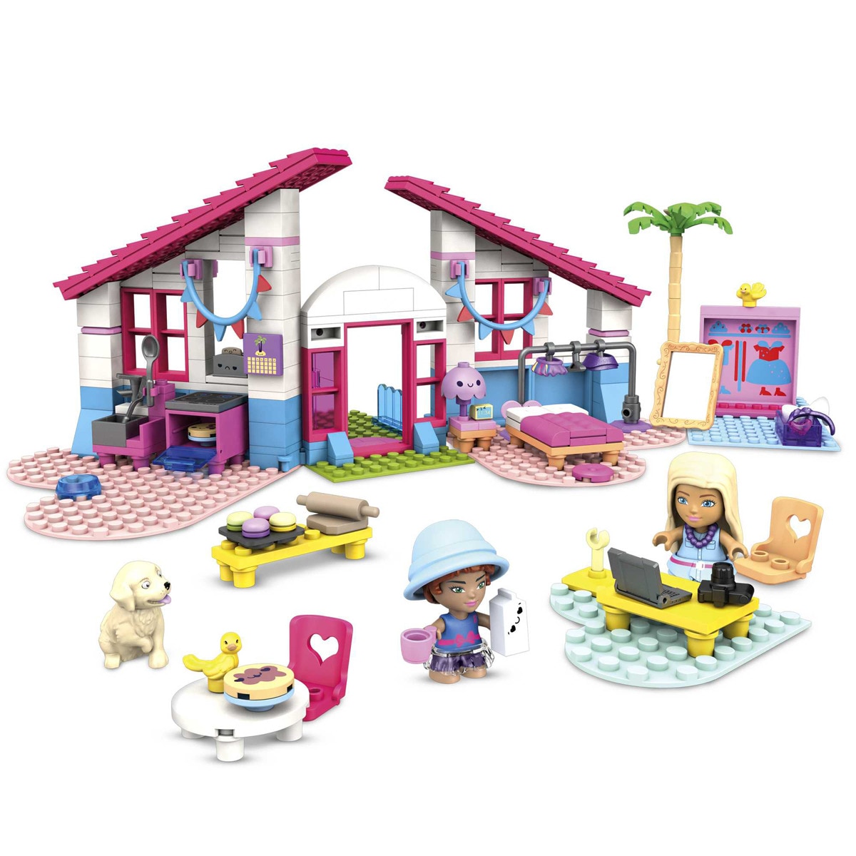 Barbie – Mega Construx Barbie Casa de Malibú muñecas con casa de bloques de construcción y accesorios de juguete.