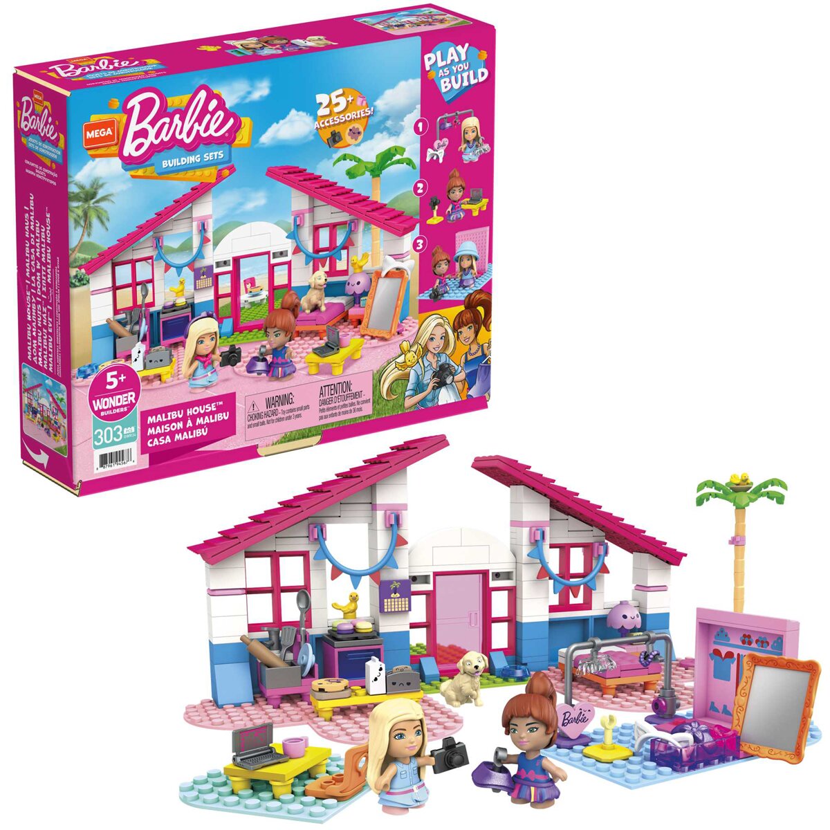 Barbie Casa de Malibú muñecas con casa de bloques de construcción y accesorios de juguete 4
