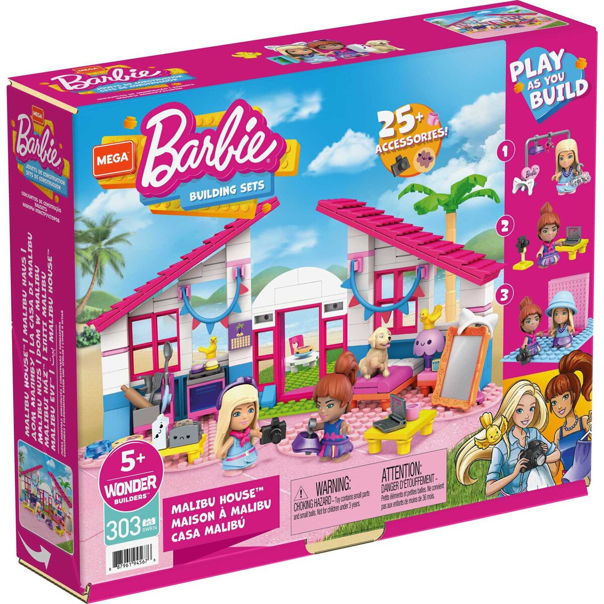 Barbie Casa de Malibú muñecas con casa de bloques de construcción y accesorios de juguete 5