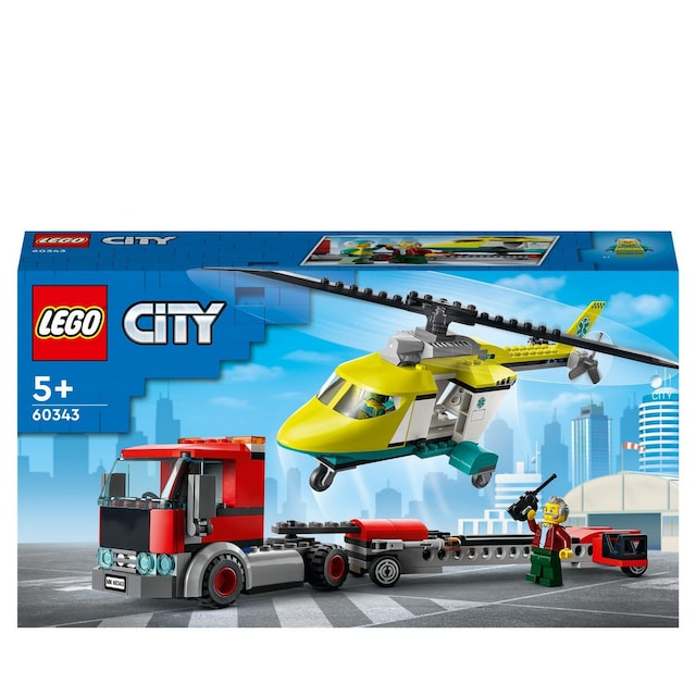 Imagen 0 de Transporte del Helicóptero de Rescate, Set de Construcción con Camión de Juguete y Mini Figuras, LEGO City Great Vehicles