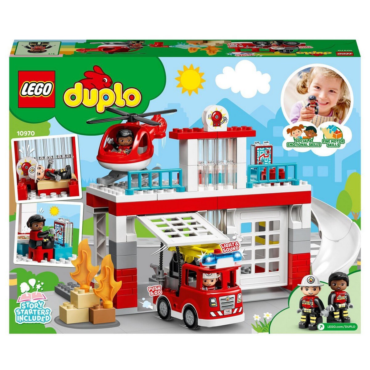 Set de Construcción Parque de Bomberos y Helicóptero con Camión de Juguete  LEGO DUPLO 10970