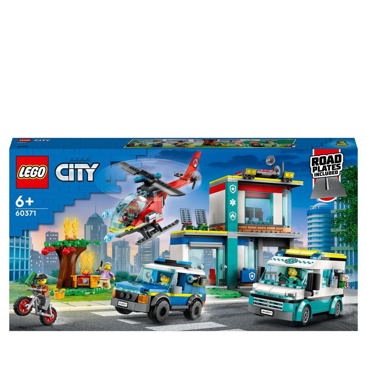 Set de Juguetes de Construcción Central de Vehículos de Emergencia Ambulancia, Coche y Helicóptero LEGO City - 60371 1