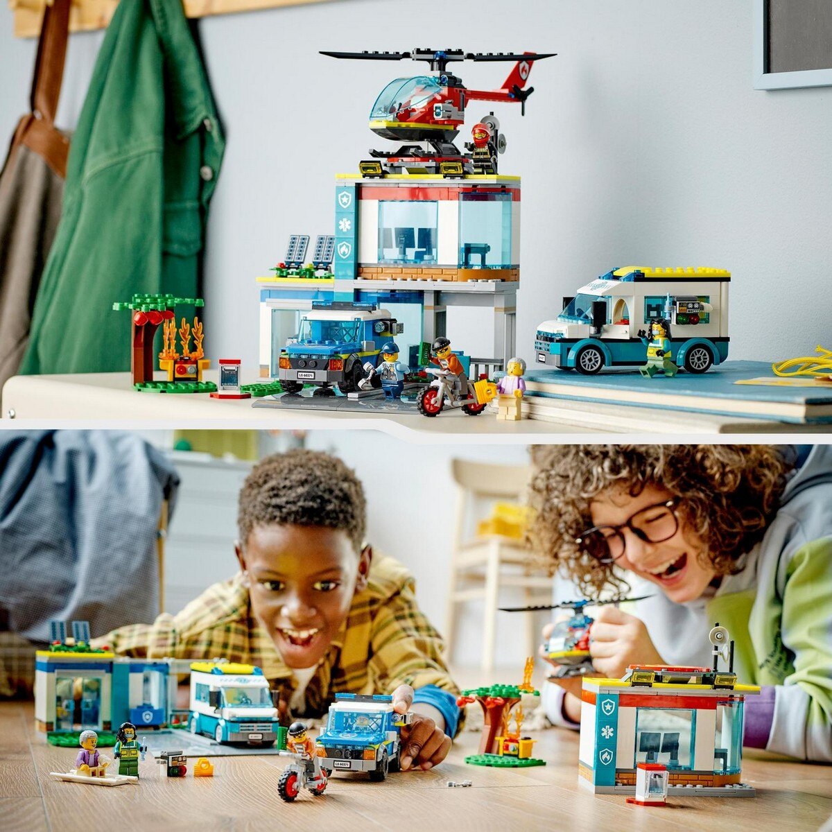 Set de Juguetes de Construcción Central de Vehículos de Emergencia Ambulancia, Coche y Helicóptero LEGO City - 60371 2