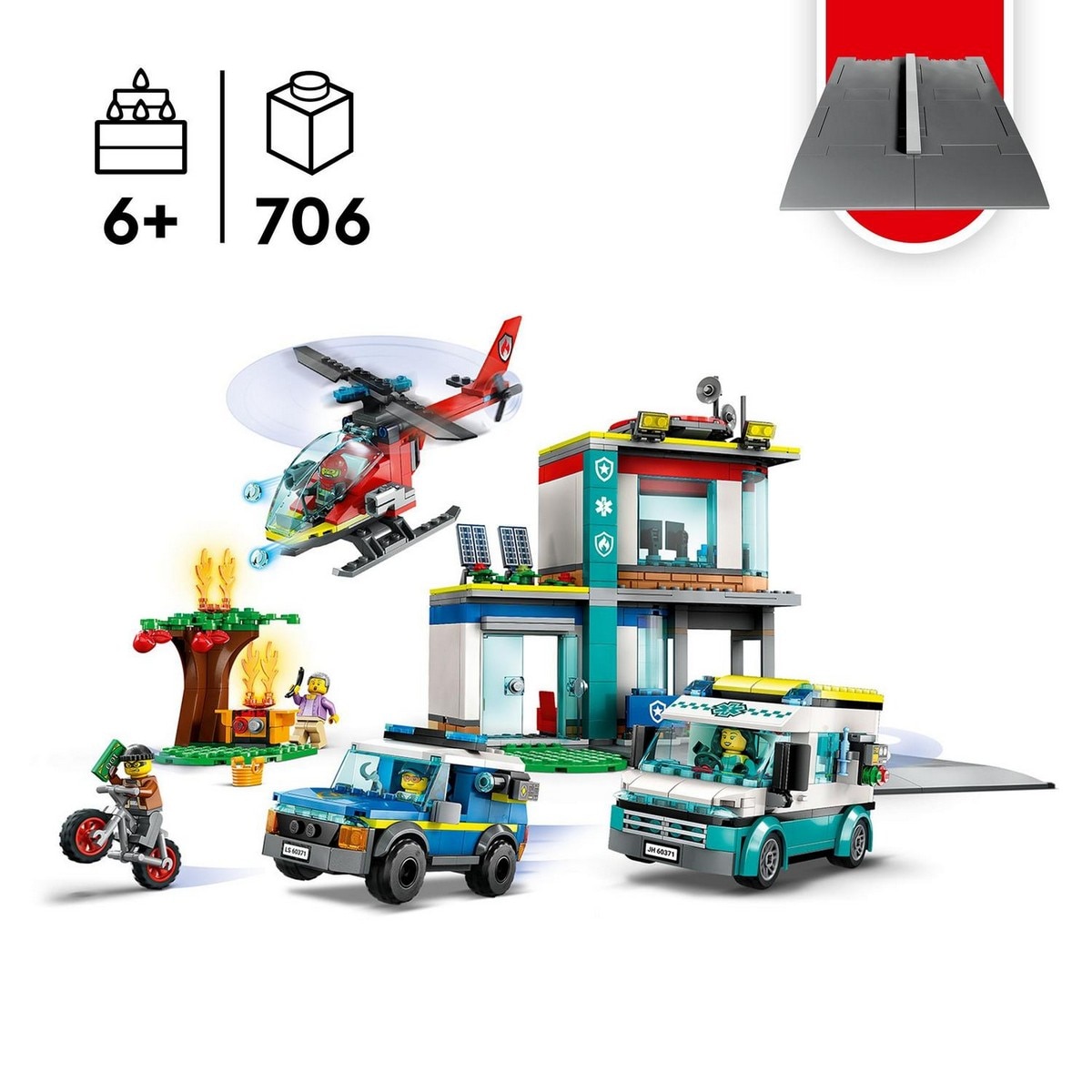 Set de Juguetes de Construcción Central de Vehículos de Emergencia Ambulancia, Coche y Helicóptero LEGO City - 60371 3