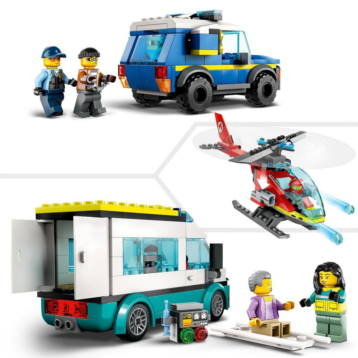 Set de Juguetes de Construcción Central de Vehículos de Emergencia Ambulancia, Coche y Helicóptero LEGO City - 60371 6