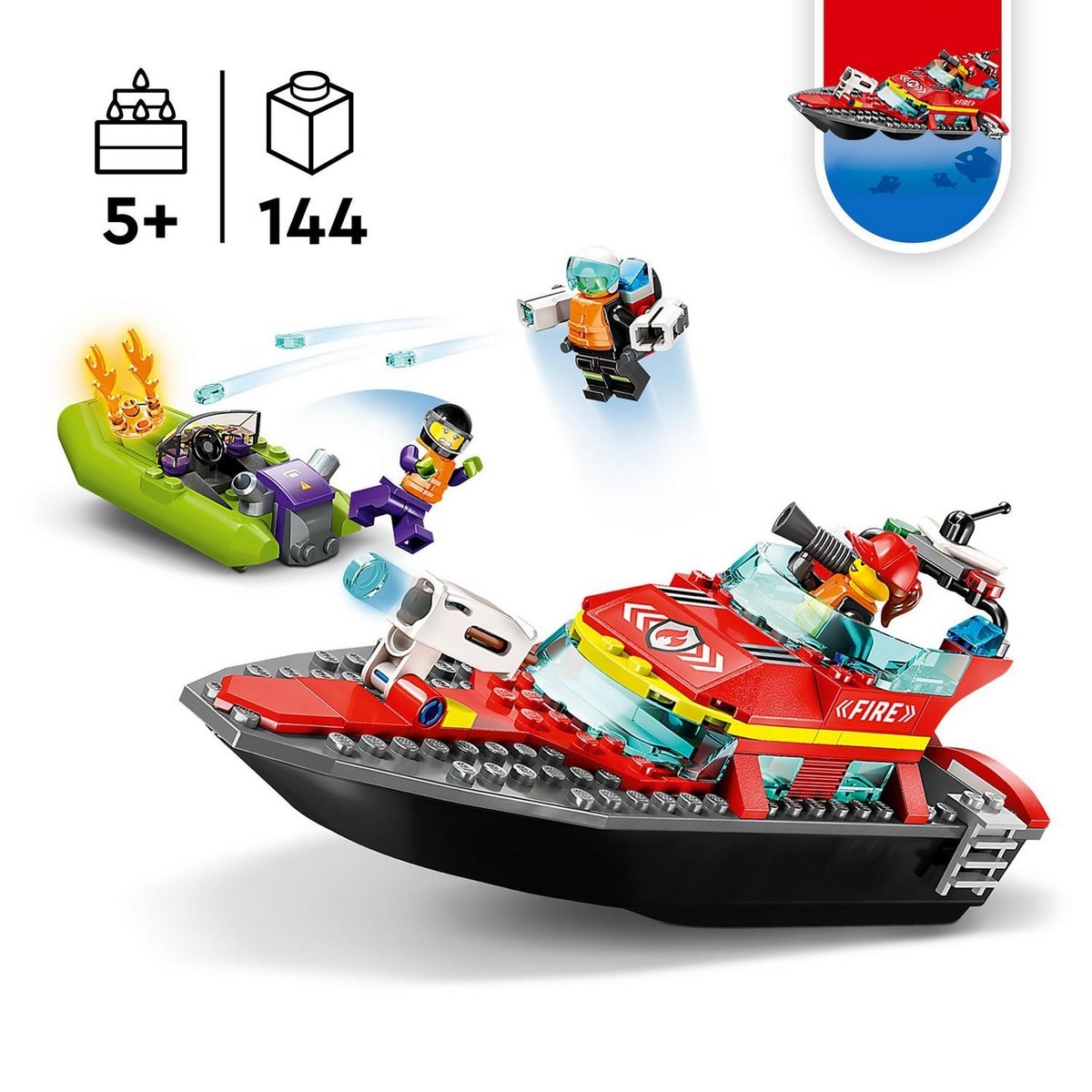Juguete de Construcción Lancha de Rescate de Bomberos y Barco Zodiac para la Bañera LEGO City - 60373 3