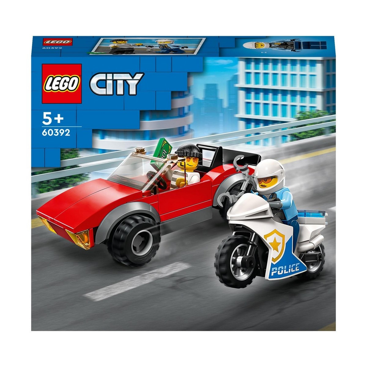 Juguete de Construcción Moto de Policía y Coche a la Fuga con Dinero de Mentira de LEGO City - 60392 1