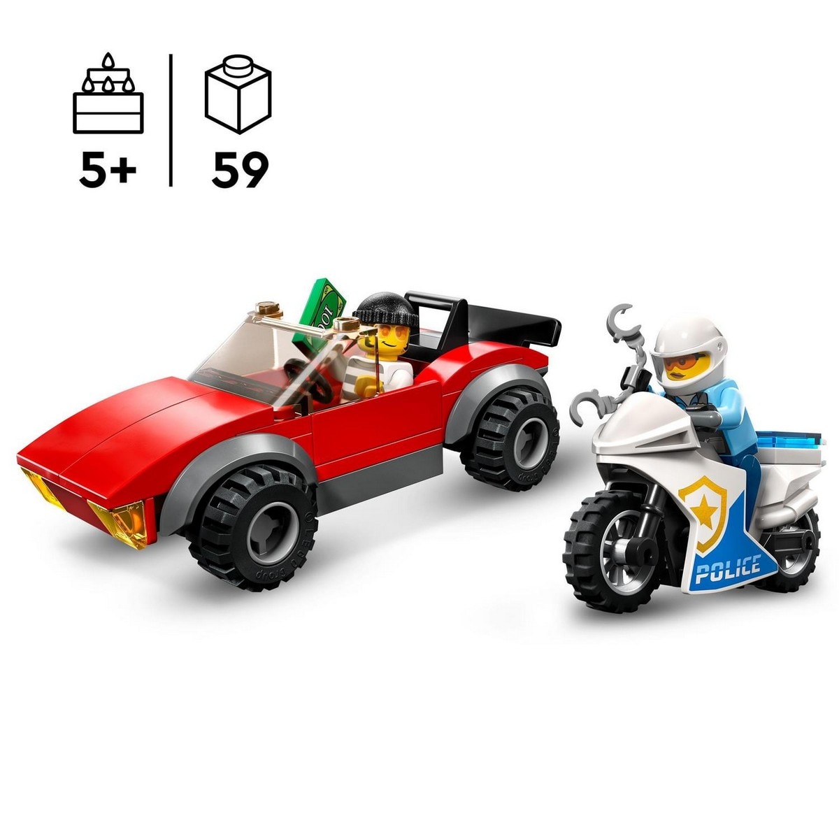 Juguete de Construcción Moto de Policía y Coche a la Fuga con Dinero de Mentira de LEGO City - 60392 3