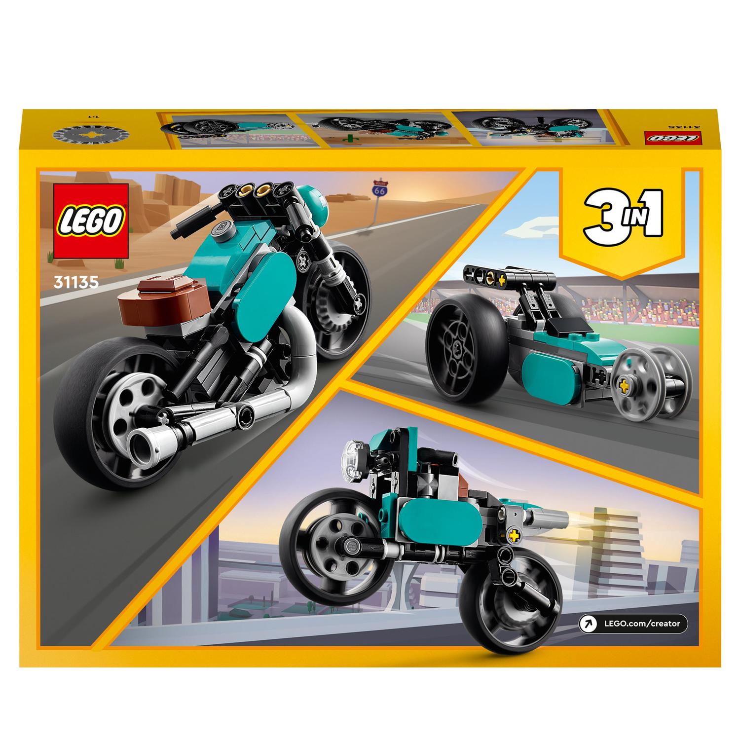 Juguete de Construcción de Vehículos Moto Clásica o Coche Dragster LEGO Creator 3 en 1 - 31135 8