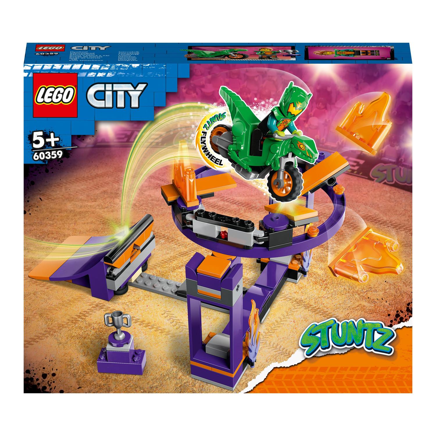 Juguete de Construcción Desafío Acrobático: Rampa y Aro con Mini Figura de Piloto y Moto LEGO City Stuntz - 60359 1