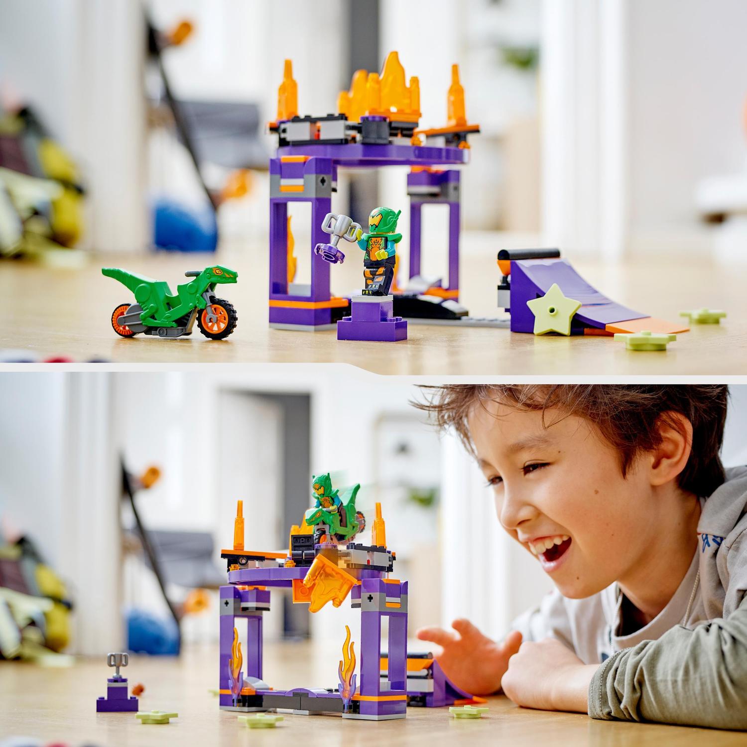 Juguete de Construcción Desafío Acrobático: Rampa y Aro con Mini Figura de Piloto y Moto LEGO City Stuntz - 60359 2