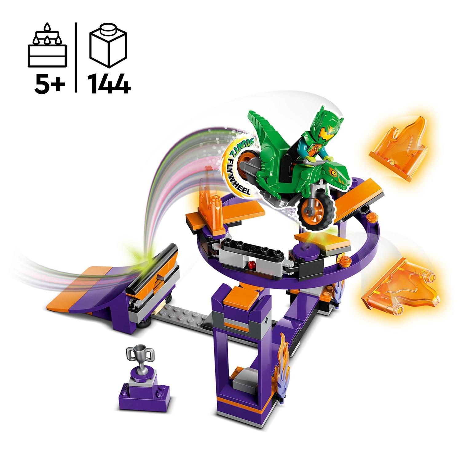 Juguete de Construcción Desafío Acrobático: Rampa y Aro con Mini Figura de Piloto y Moto LEGO City Stuntz - 60359 3