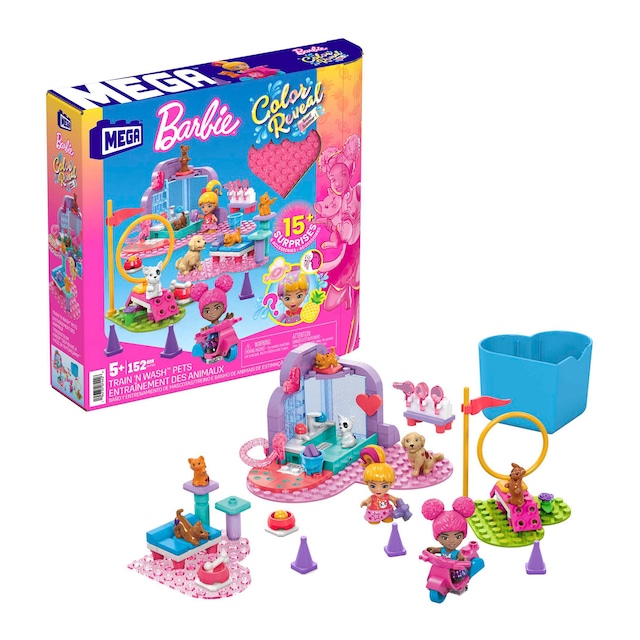 Bloques de construcción Barbie Color Reveal entrena y limpia mascotas MEGA Construx