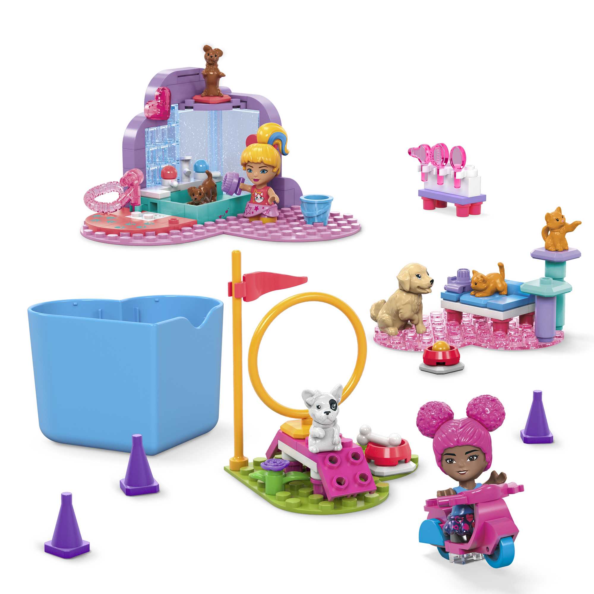 Bloques de construcción Barbie Color Reveal entrena y limpia mascotas MEGA Construx 3