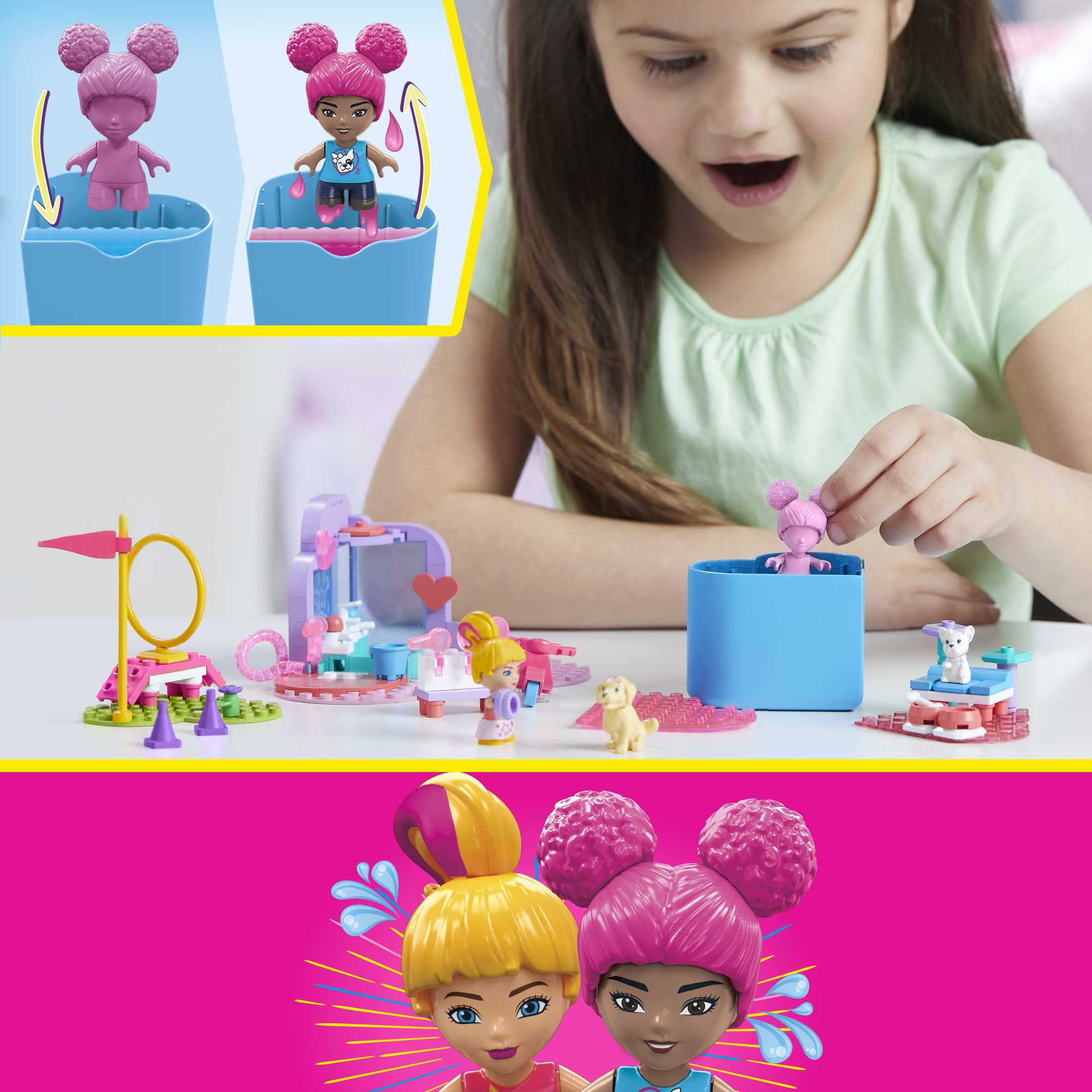 Bloques de construcción Barbie Color Reveal entrena y limpia mascotas MEGA Construx 4