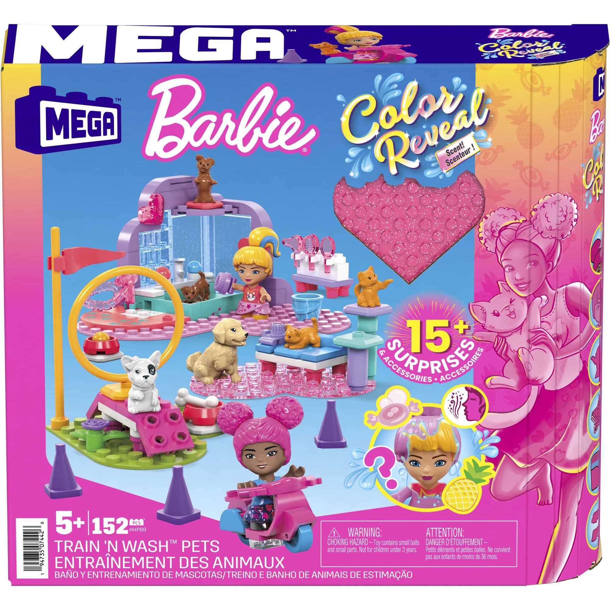 Bloques de construcción Barbie Color Reveal entrena y limpia mascotas MEGA Construx 7