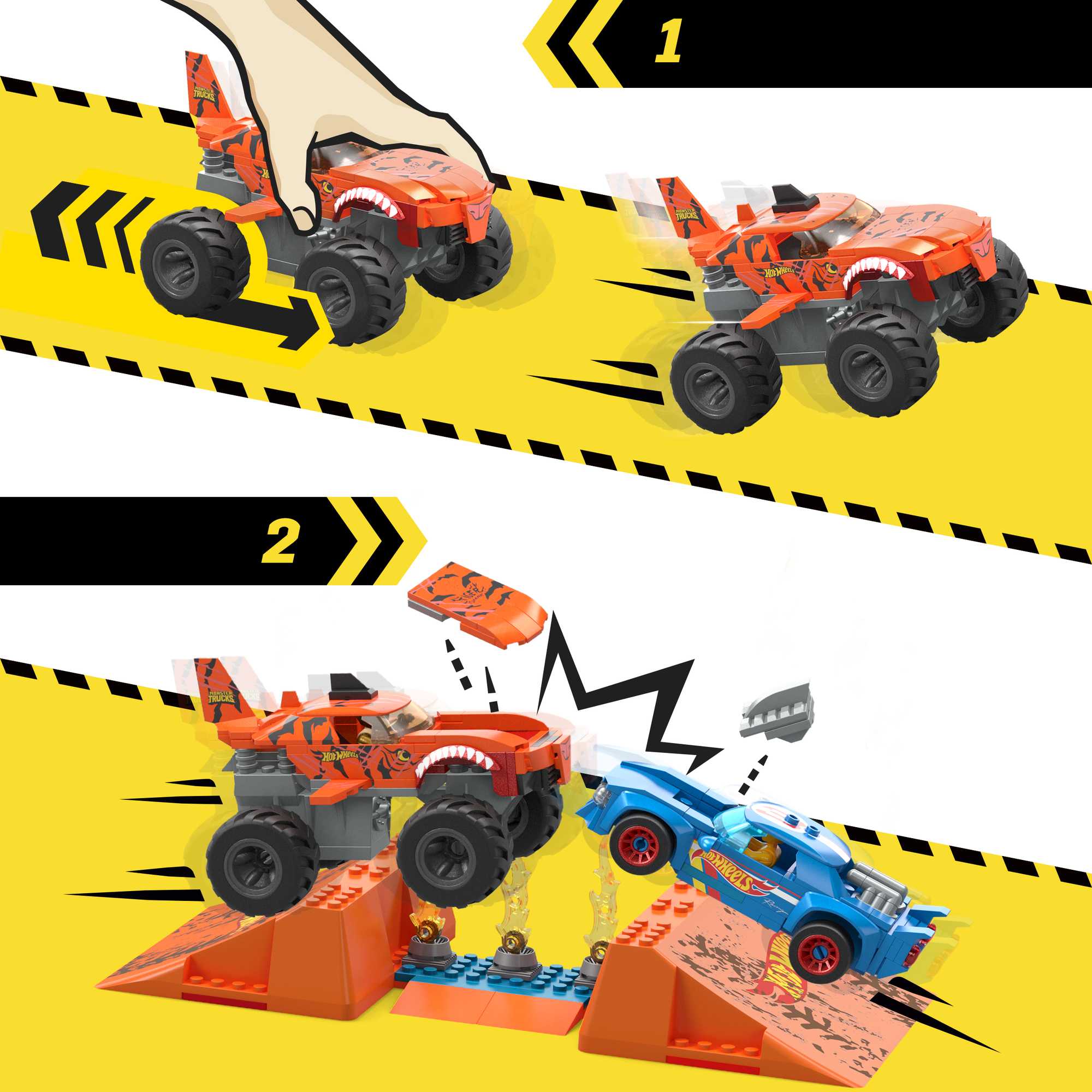 MEGA Construx Coches de bloques de construcción con pista Tiger Shark Hot Wheels Monster Trucks 5