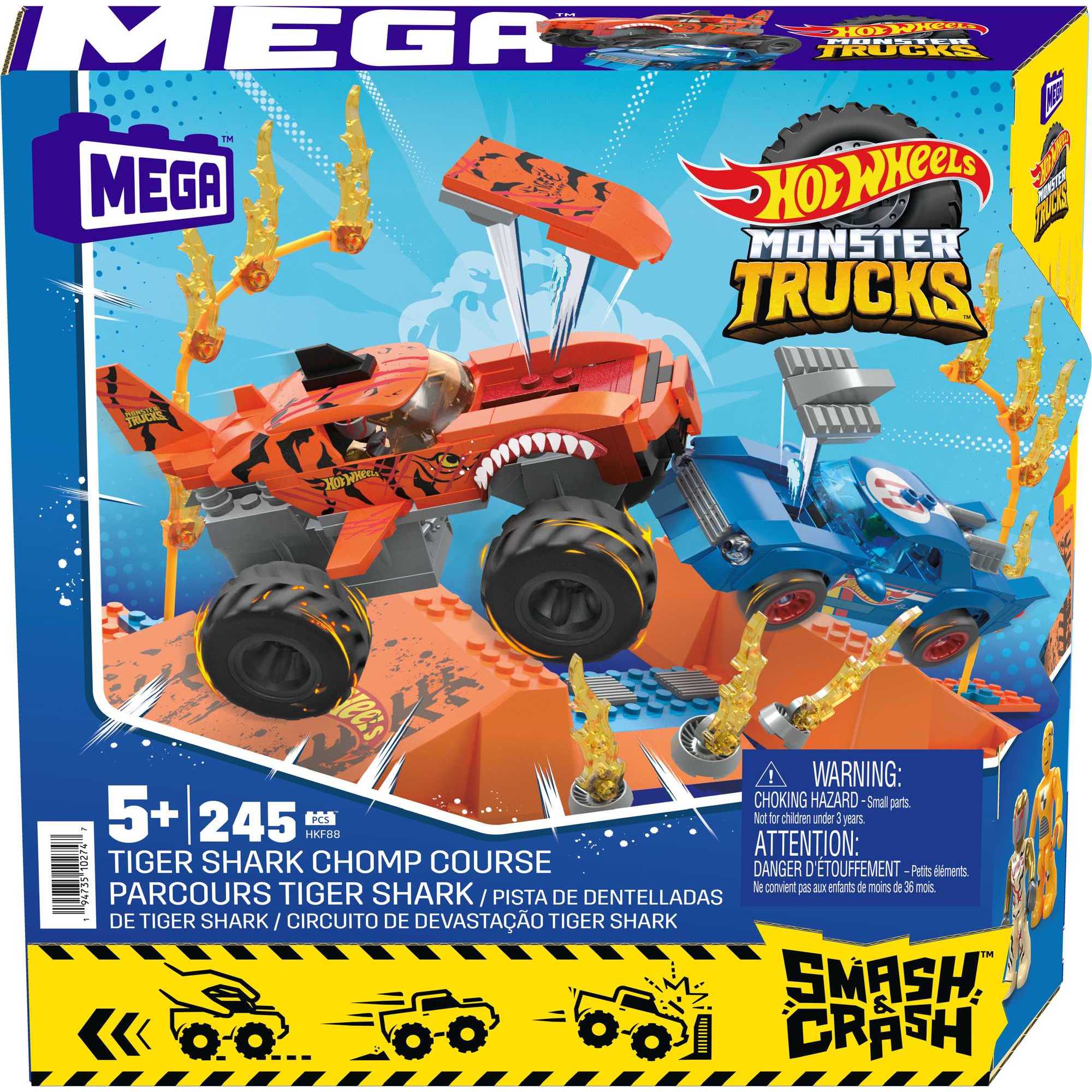 MEGA Construx Coches de bloques de construcción con pista Tiger Shark Hot Wheels Monster Trucks 7