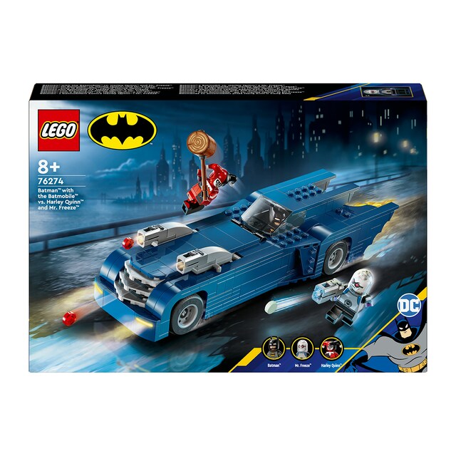 Juguete de construcción Batman con Batmóvil vs. Harley Quinn y Mr. Freeze DC Cómics LEGO Súper héroes