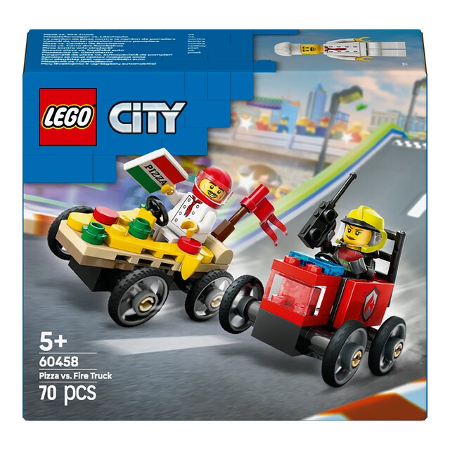 Imagen 0 de Juego de construcción Pack de Coches de Carreras: Pizza vs. Camión de Bomberos LEGO City - 60458