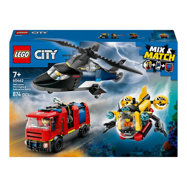 Imagen 0 de Juego de construcción Remix: Helicóptero, Camión de Bomberos y Submarino LEGO City - 60462