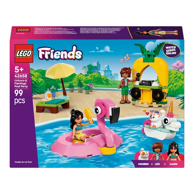 Juego de construcción Fiesta en la Piscina con Flamenco y Unicornio Lego Friends