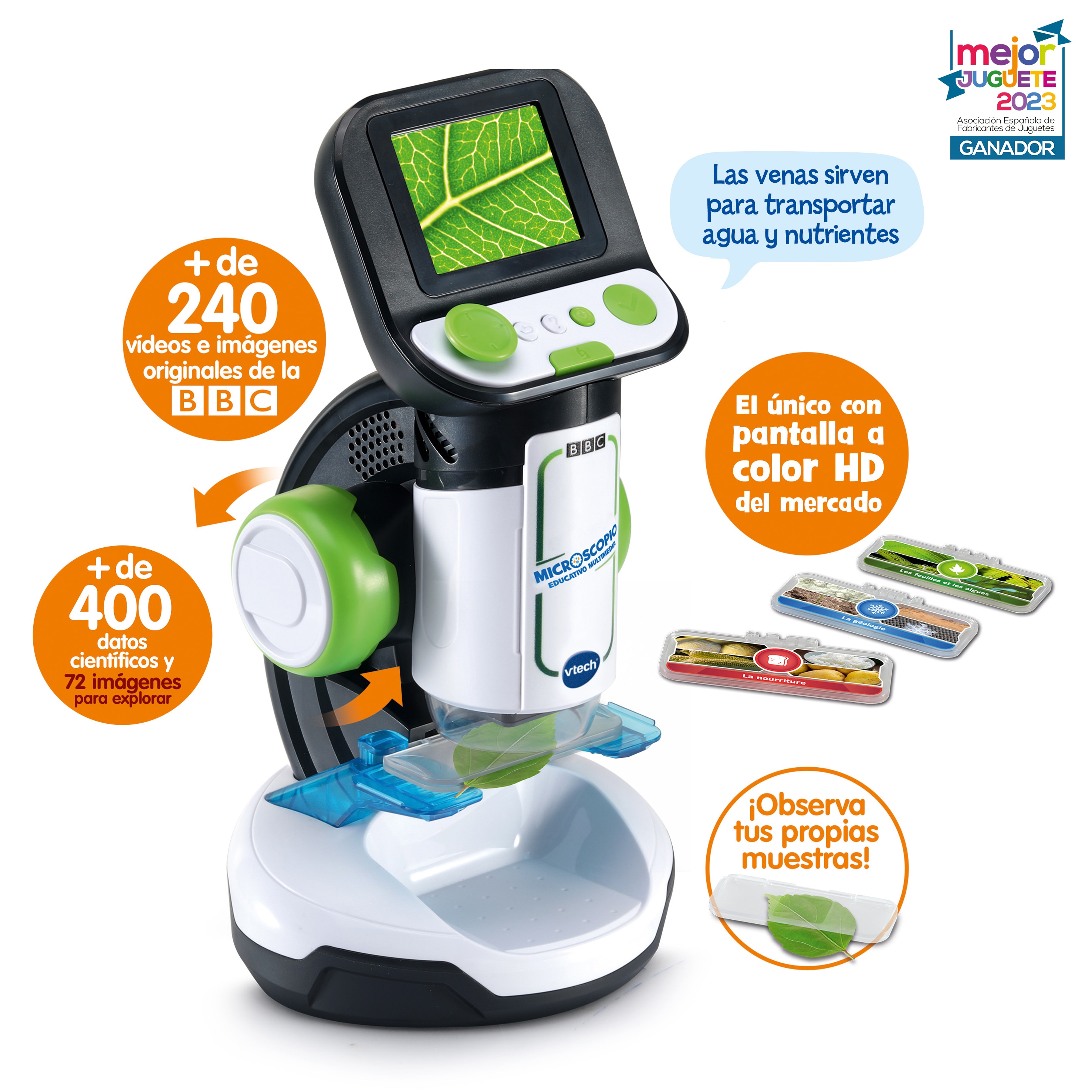 Microscopio educativo multimedia, Microscopio interactivo con pantalla y + 240 imágenes y vídeos de la BBC VTech 3