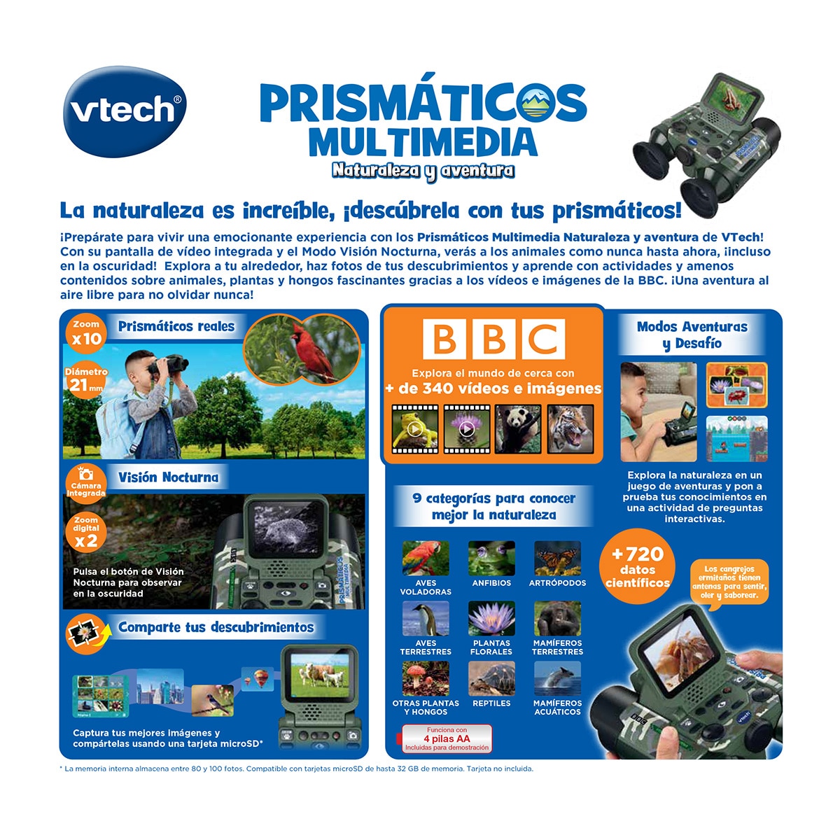 Prismáticos multimedia Naturaleza y aventura camuflaje Vtech 4