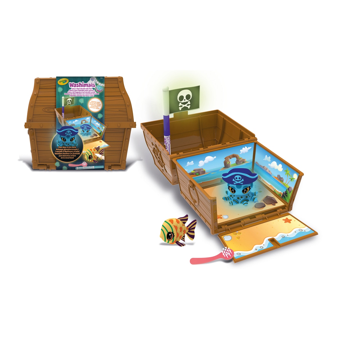 Imagen 0 de Washimals Ocean Glow Pets Cofre del Tesoro con 2 mascotas Glow in the Dark