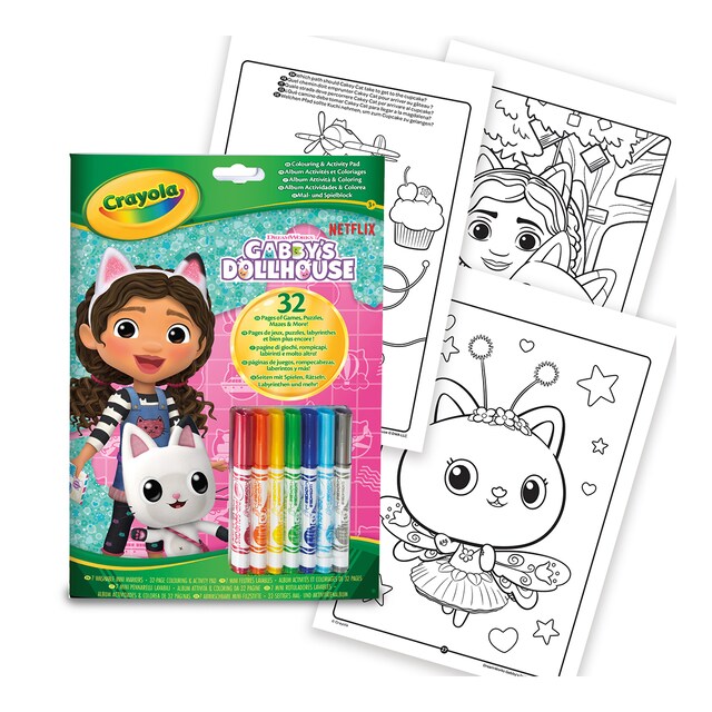 Libro Actividades y Colorear Gabby´s Dollhouse con 7 rotuladores Crayola
