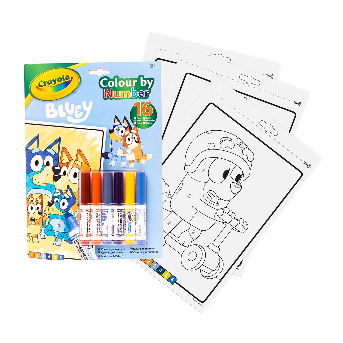 Imagen 0 de Libro Actividades y Colorear por Números Bluey con 6 rotuladores Crayola