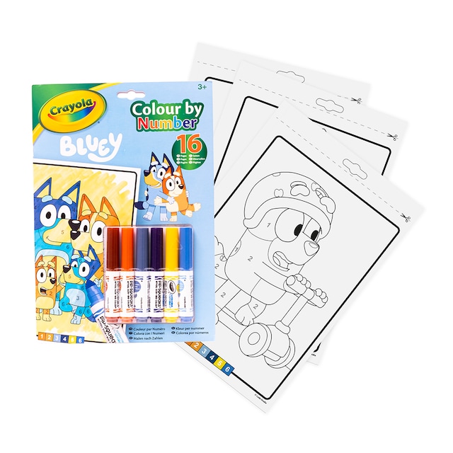 Libro Actividades y Colorear por Números Bluey con 6 rotuladores Crayola