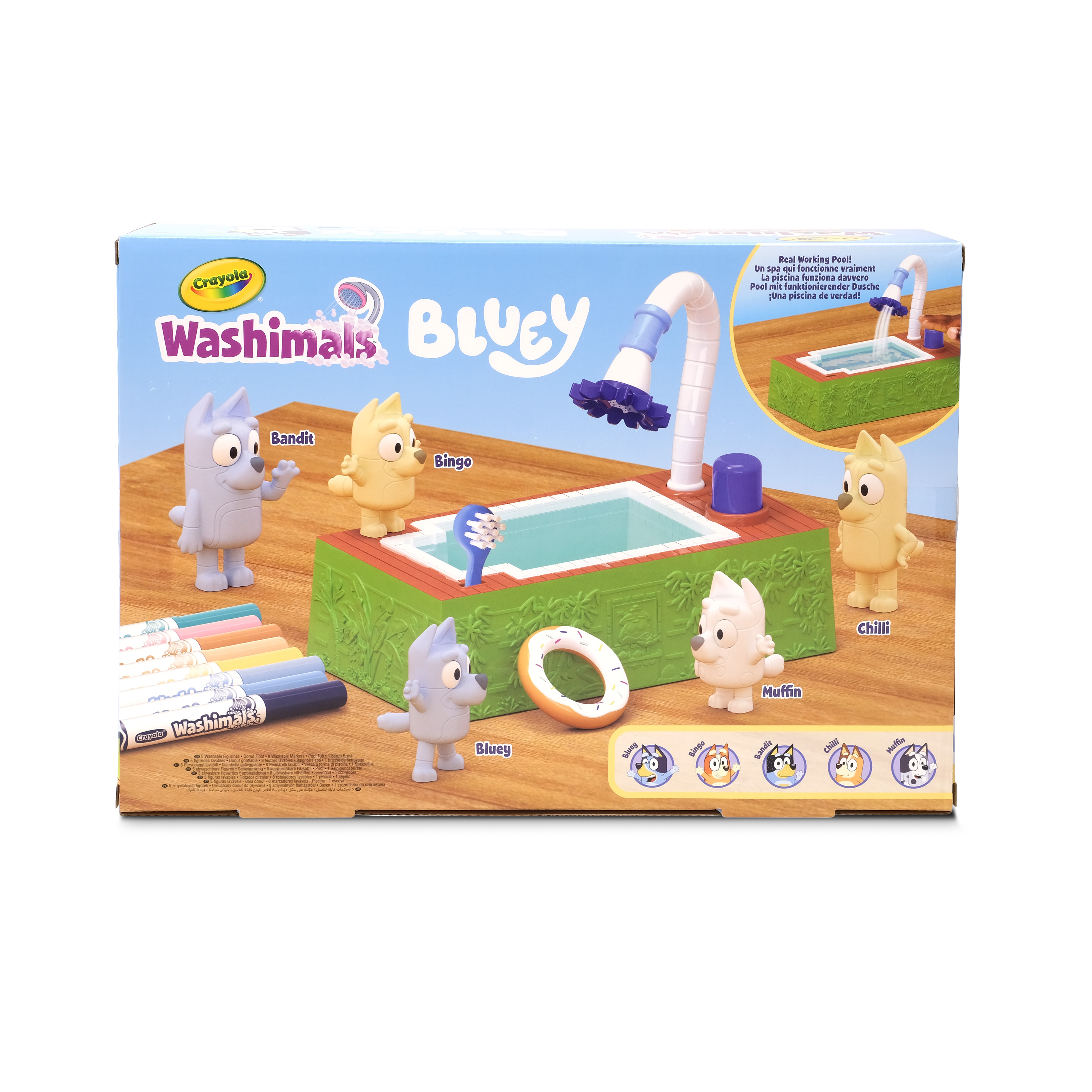 Conjunto de 5 Figuras com Piscina Washimals Bluey 2