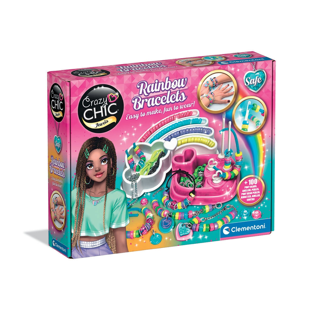 Clementoni - Juego Rainbow Bracelets Crazy Chic Clementoni