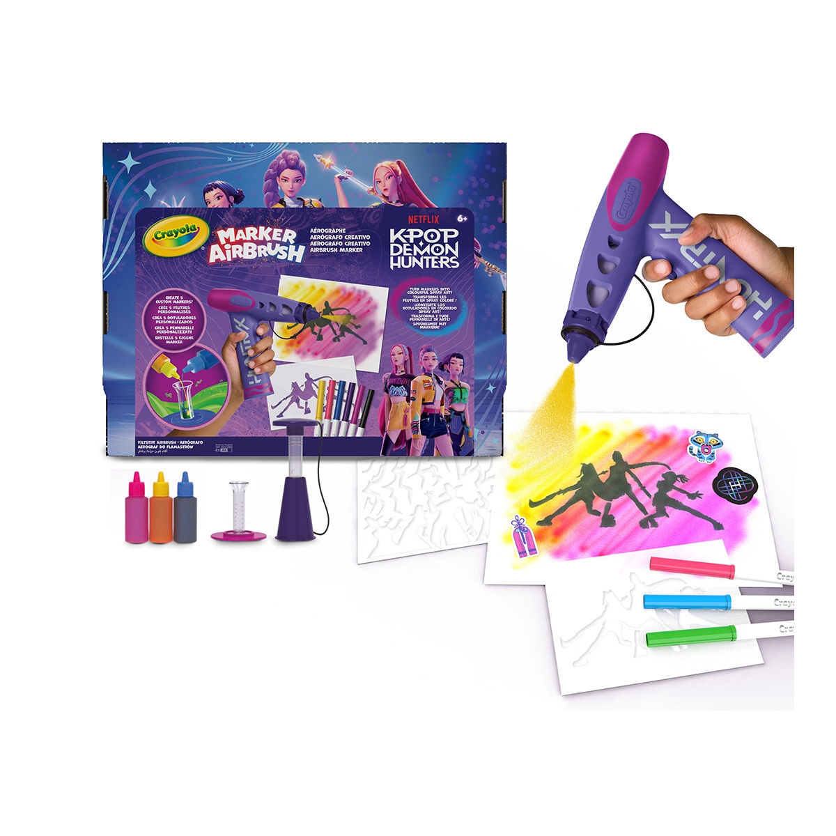Imagen 0 de Manualidad Combo 2 en 1 Súper Aerógrafo Laboratorio de Rotuladores K-POP Demon Hunters Crayola