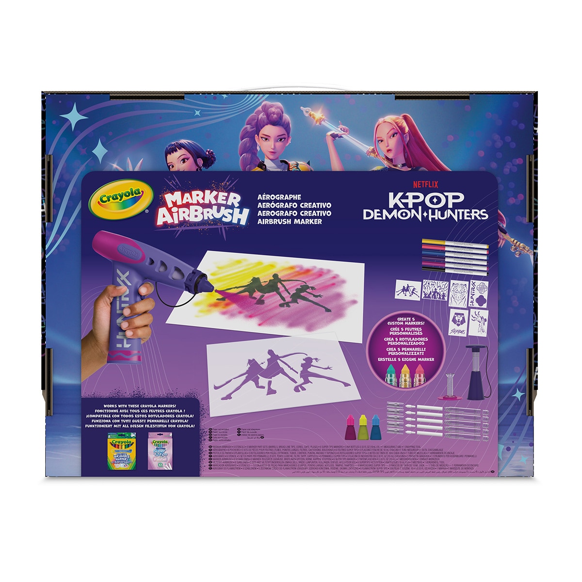 Manualidad Combo 2 en 1 Súper Aerógrafo Laboratorio de Rotuladores K-POP Demon Hunters Crayola 4