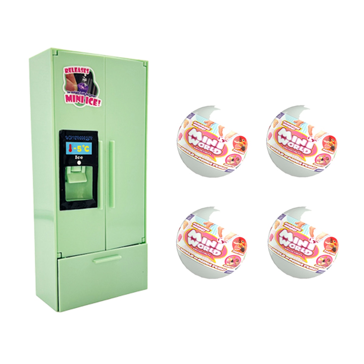 Juego educativo Mini coleccionable Mini World set nevera con 4 cápsulas surtida Bizak 2