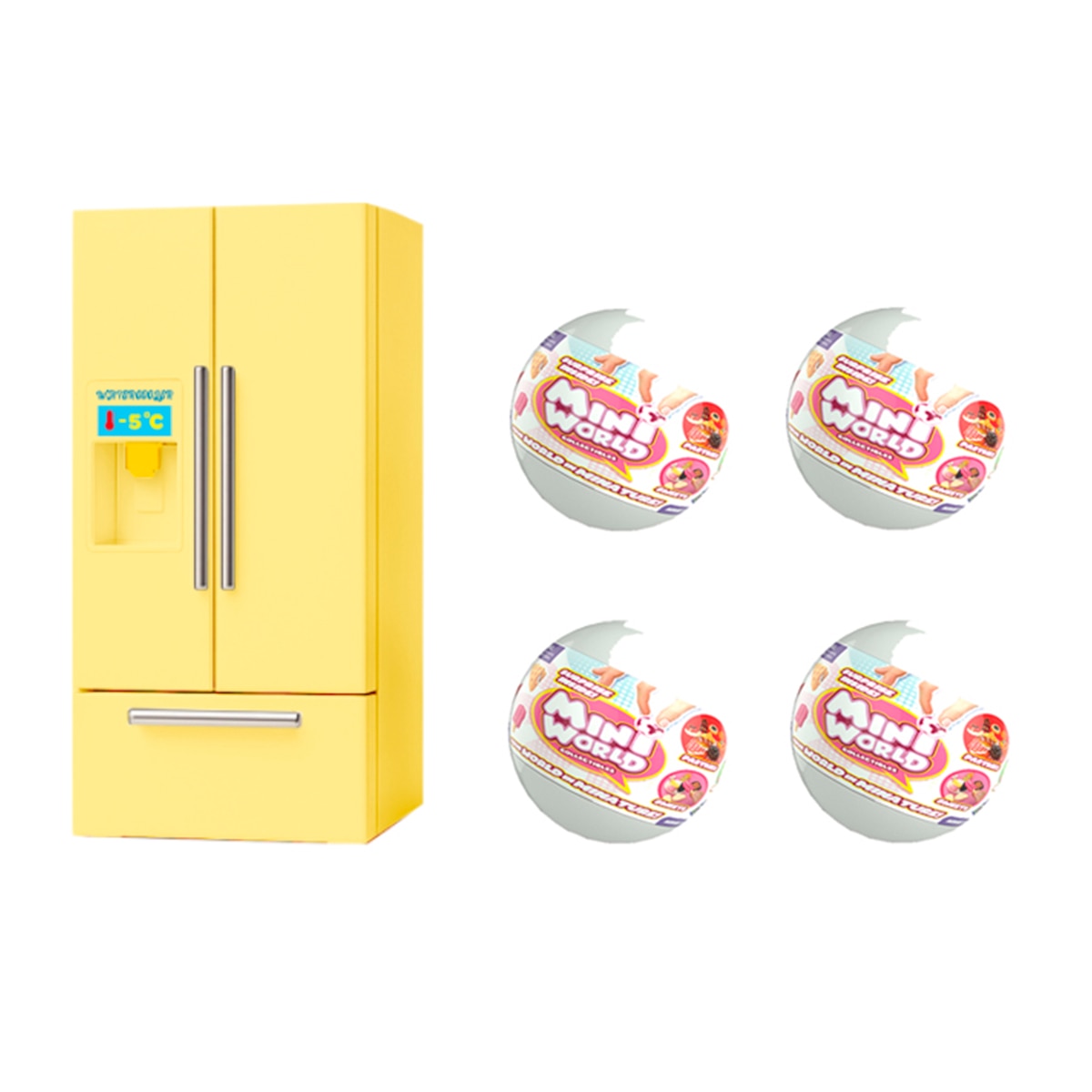 Juego educativo Mini coleccionable Mini World set nevera con 4 cápsulas surtida Bizak 5