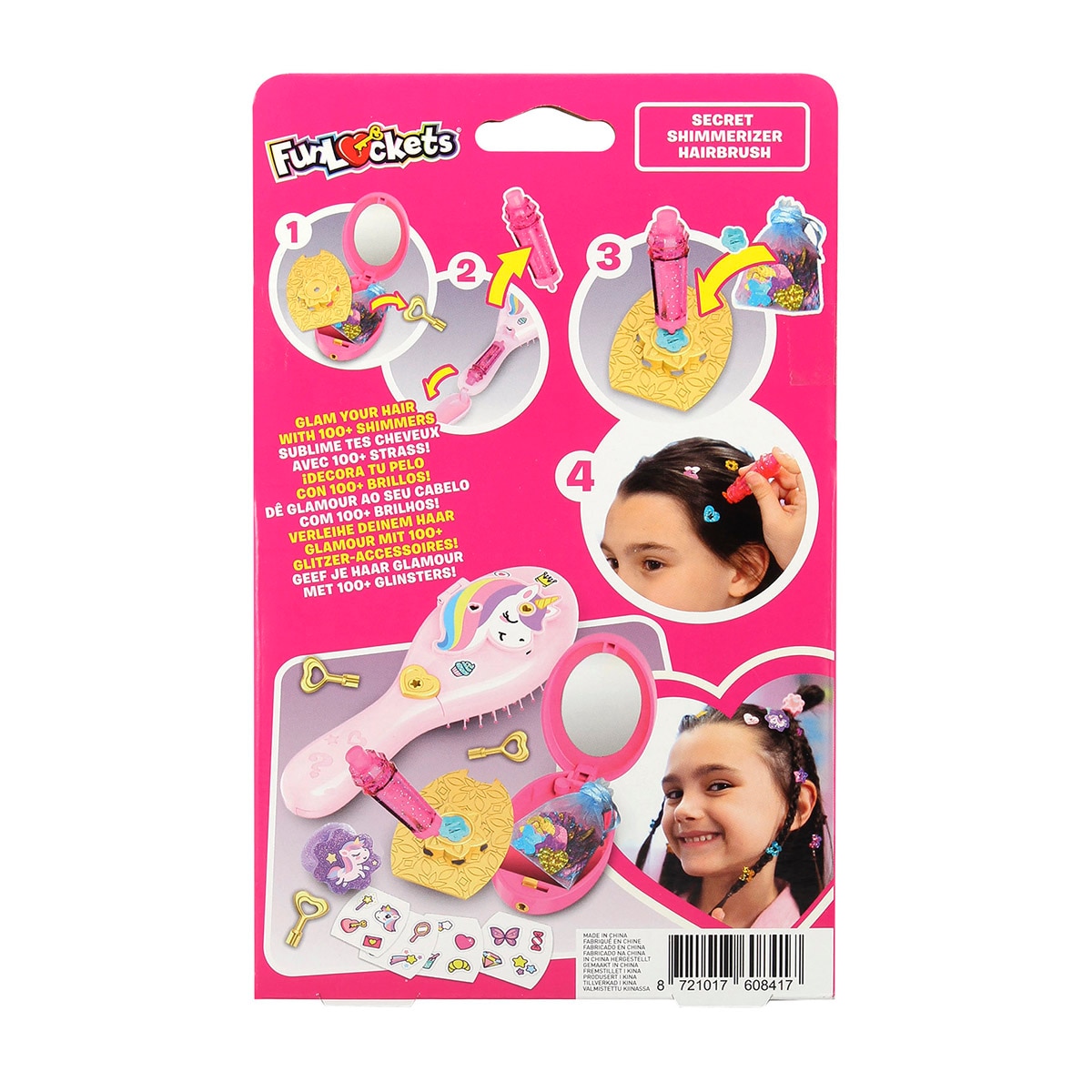 Cepillo de pelo con brillos de pelo y sorpresas Funlockets Diset 19