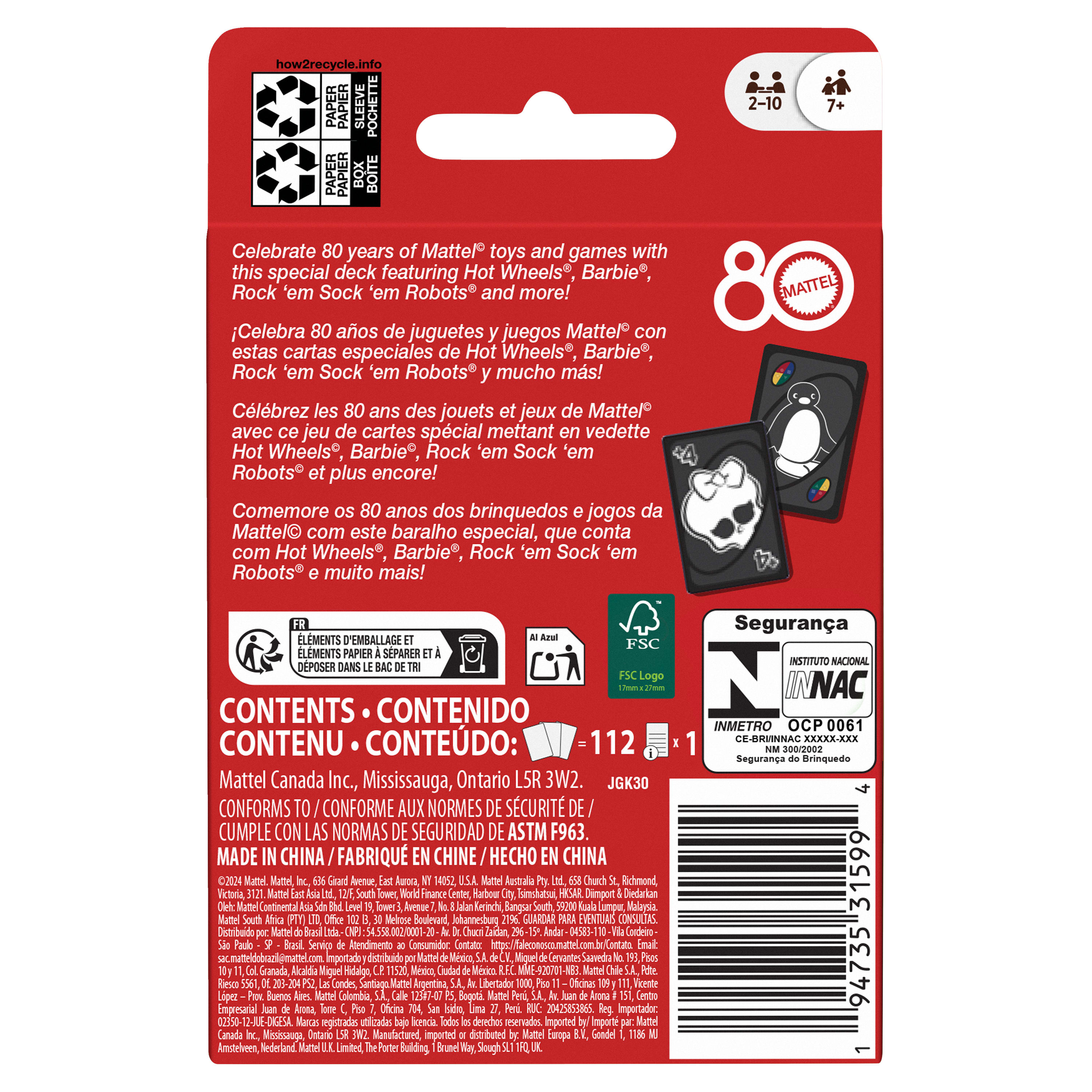 Juego de cartas 80 aniversario UNO Rojo Rubí Mattel Games 6