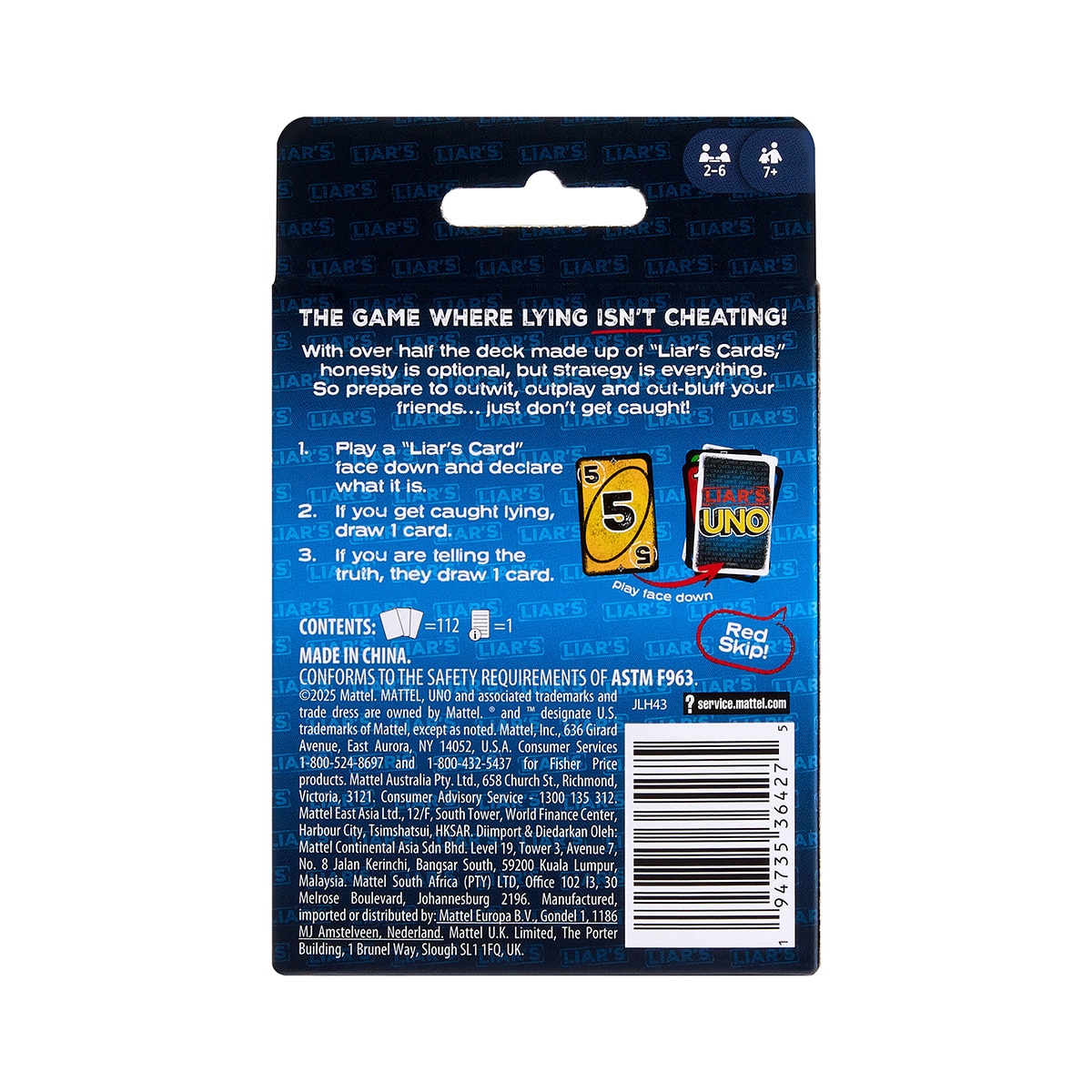 Juego de cartas UNO Liars Mattel 7