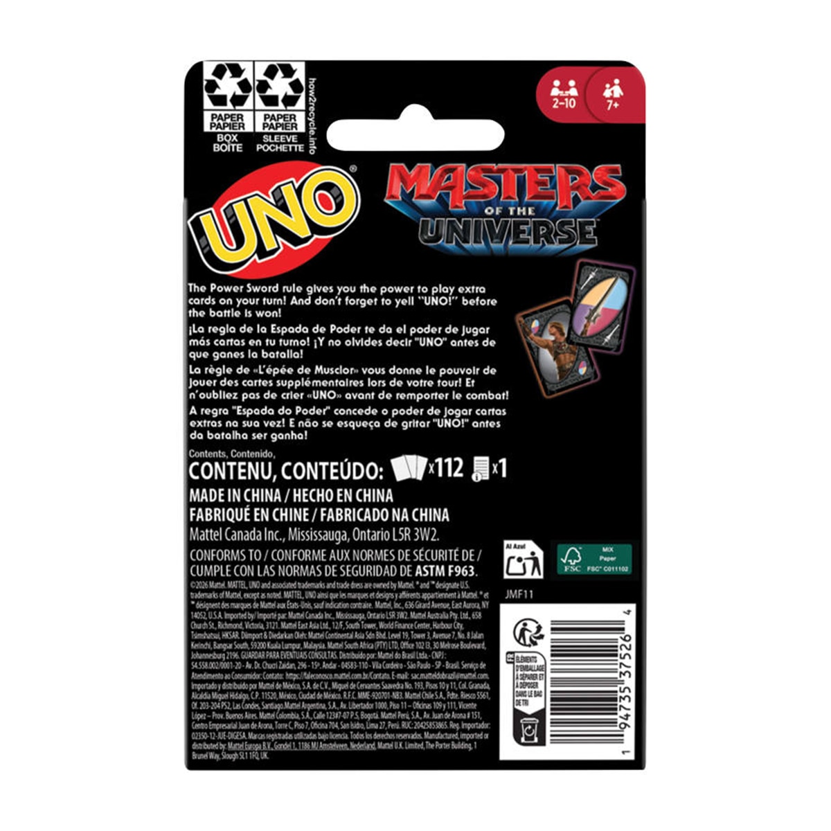 Juego de cartas Uno Master del universo Mattel 6