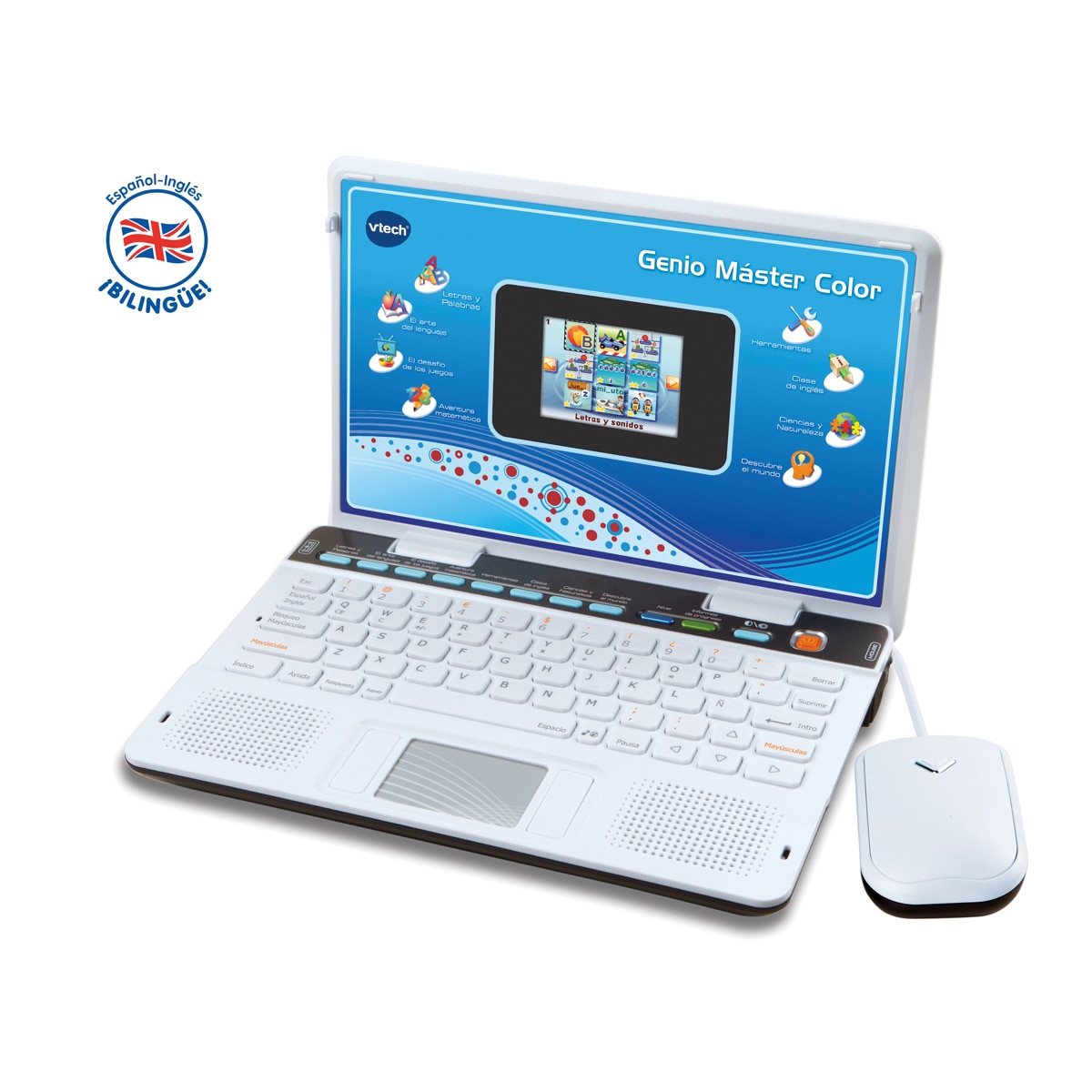 Genio Máster Color bilingüe azul Ordenador infantil bilingüe con 180 actividades para aprender inglés, matemáticas, ciencias, anatomía VTech 6
