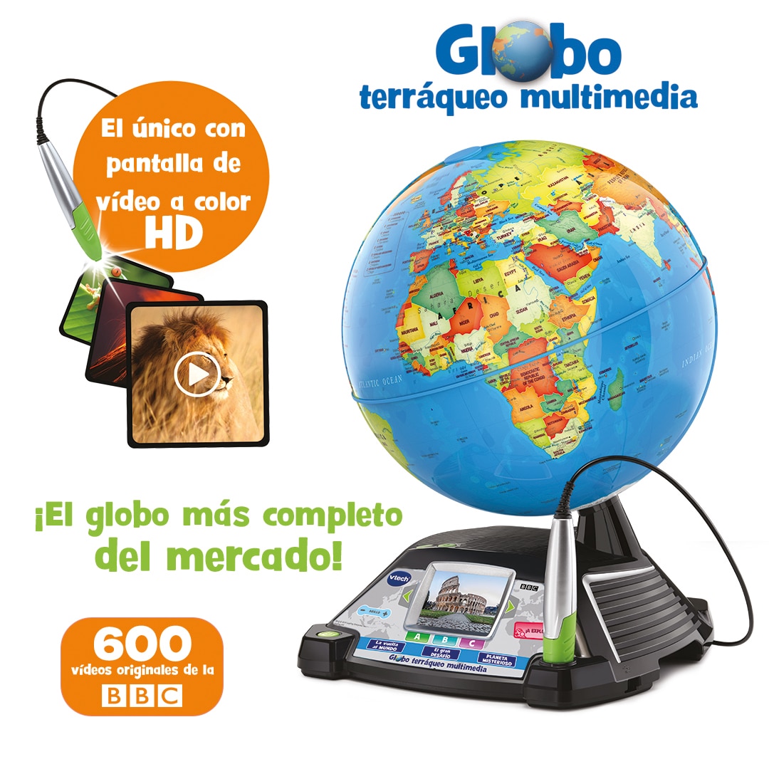 Globo terráqueo multimedia, Globo interactivo con pantalla y + 600 imágenes y vídeos de la BBC VTech 3