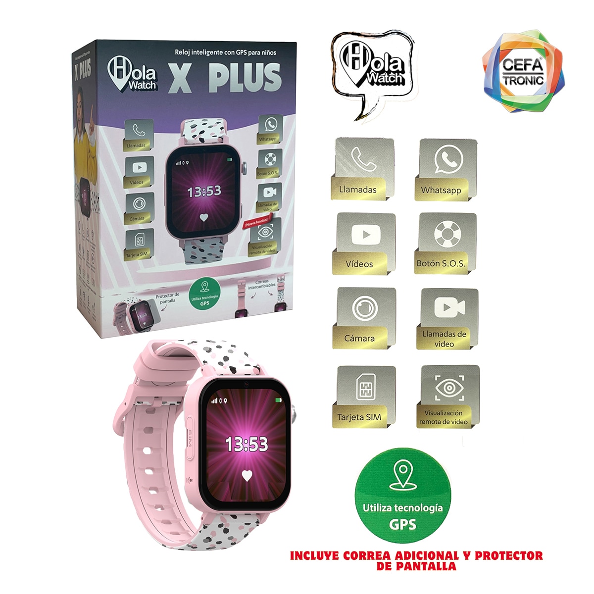 Reloj Inteligente Holawatch " X Plus Pink Android" con correas intercambiables y protector de pantalla 14
