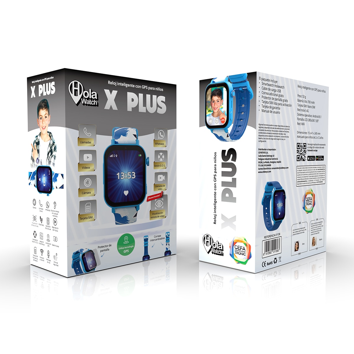 Reloj Inteligente Holawatch "X Plus Blue Android " con correas intercambiables y protector de pantalla 16