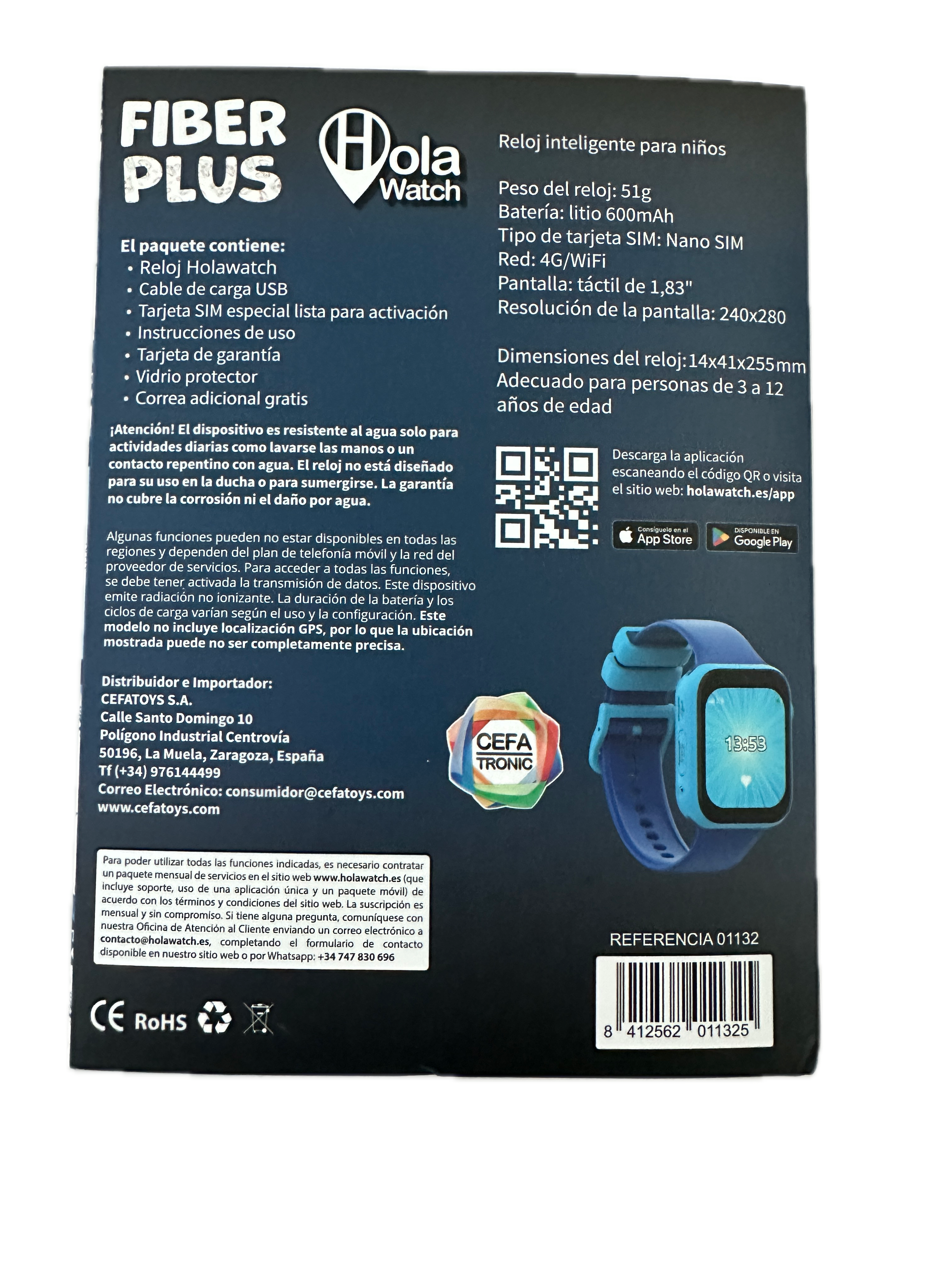 Reloj inteligente Holawatch Fiber Azul Cefatronic 12