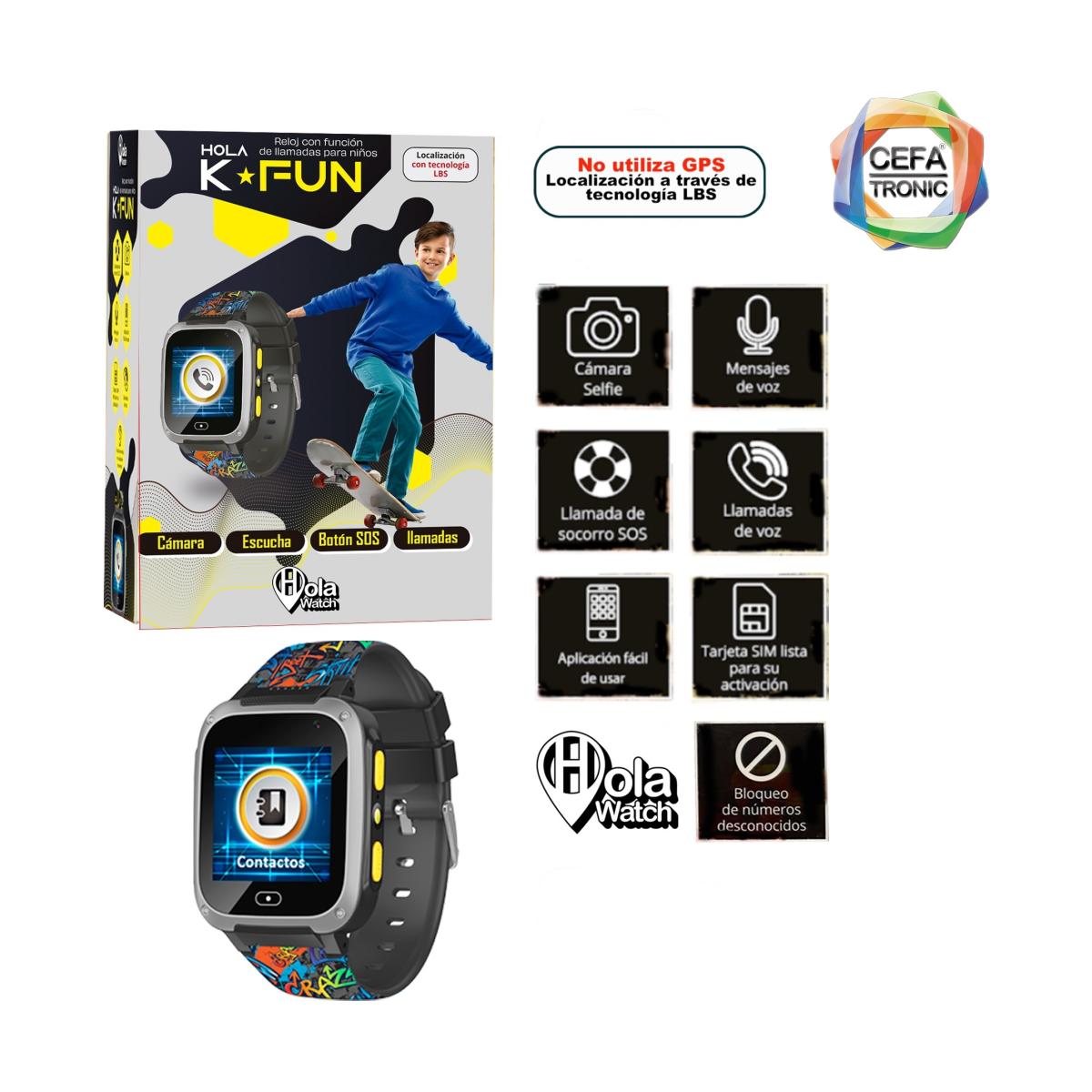 Reloj Inteligente Holawatch K-Fun Negro Cefa Tronic 12