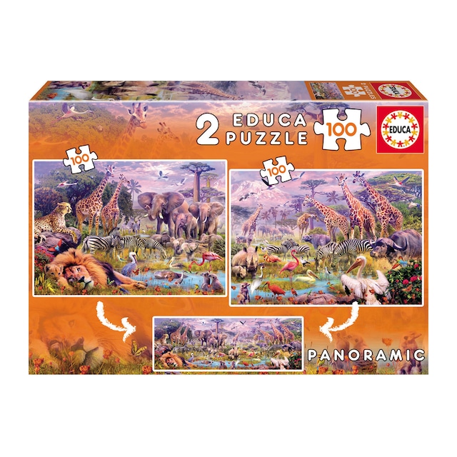 Puzzle 2x100 piezas animales salvajes realista tipo dinosaurios