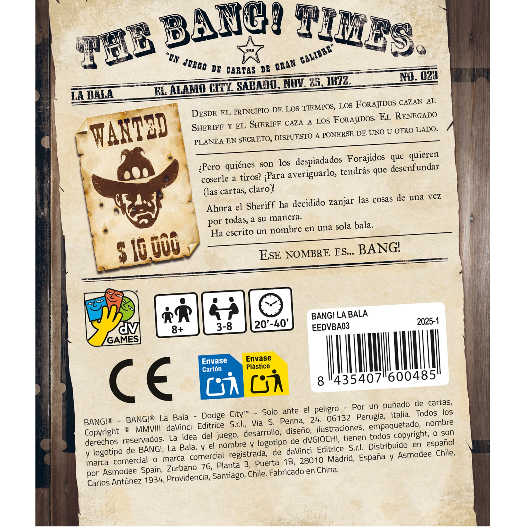 Juego de cartas Bang! La Bala Asmodee 3